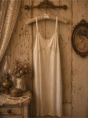 Vintage Shadowline Ivory Nylon Full Slip Lace Trim Size 40 28